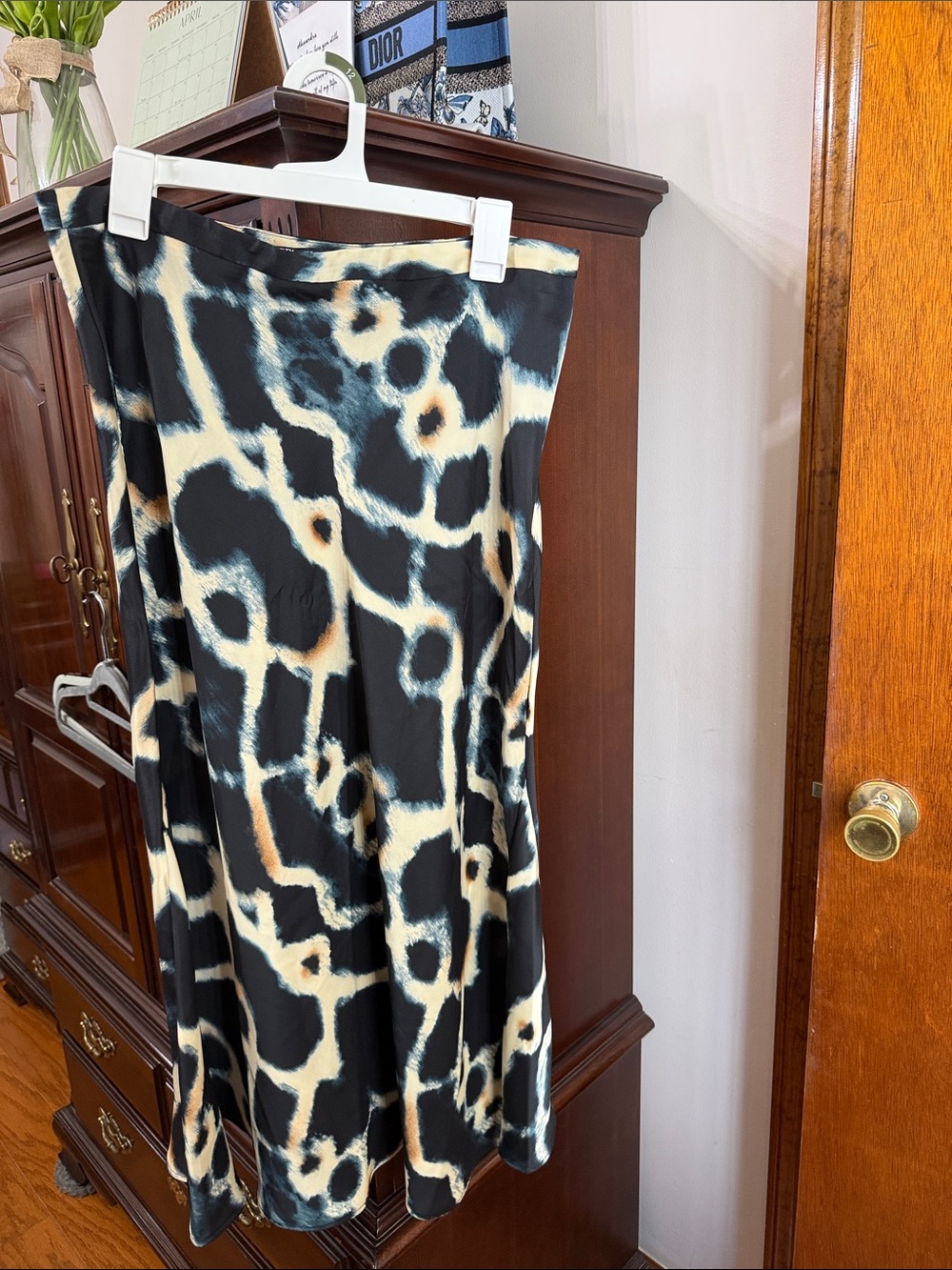 Zara Black and Cream Animal Print Slip Skirt